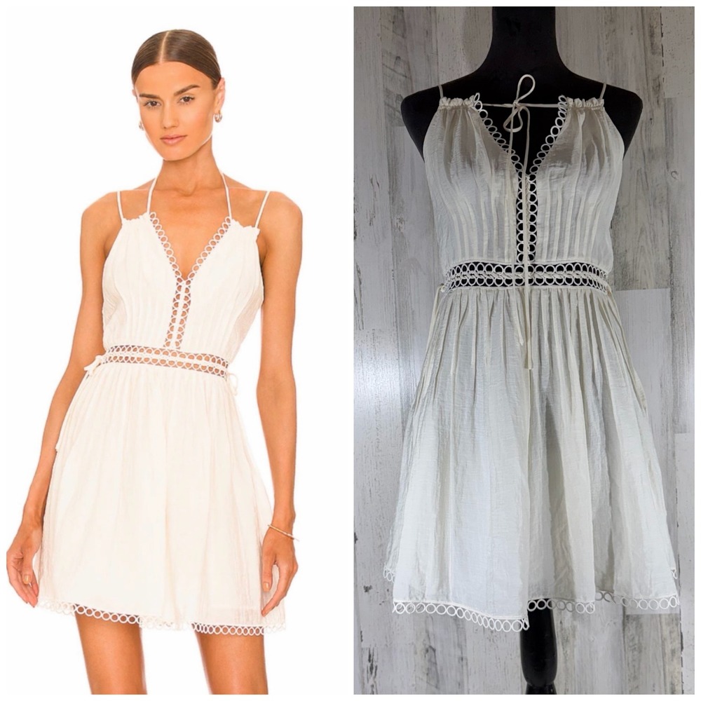Jonathan Simkhai Ivory Pleated Guipure Lace Trim Mini Dress Size 6 Coquette